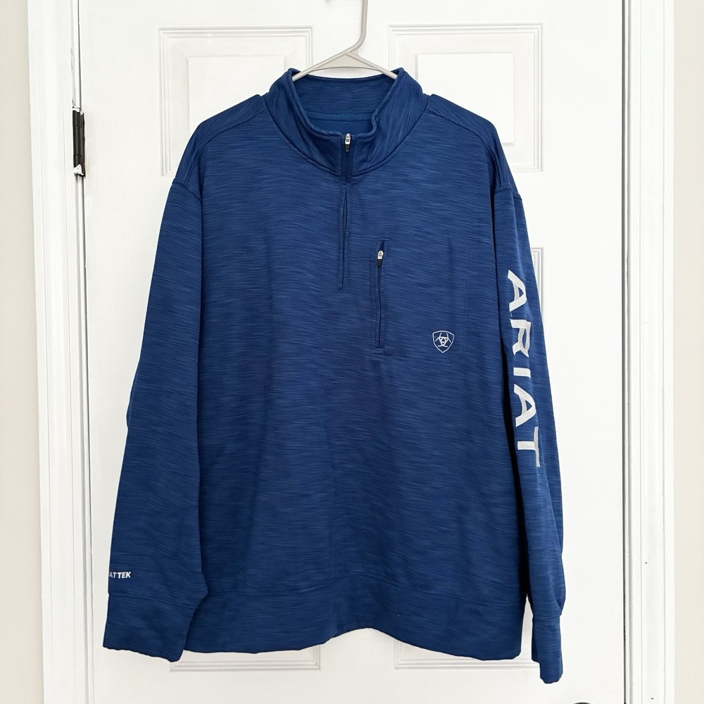 Ariat TEK Team Logo Quarter Zip Cold Series Fleece Pullover Blue Mens XL